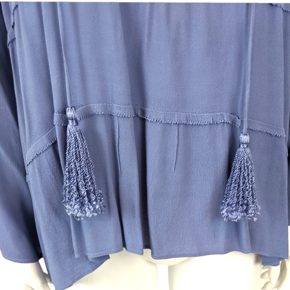 Marchesa Rose Tie Neck Boho Ruffle Blouse S Blue V Neck Long Sleeve - Picture 3 of 11
